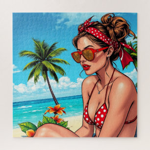 Red Bikini, Sunglasses and Bandana Woman Jigsaw Puzzle