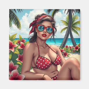 Red Bikini, Sunglasses and Bandana Woman  Magnet
