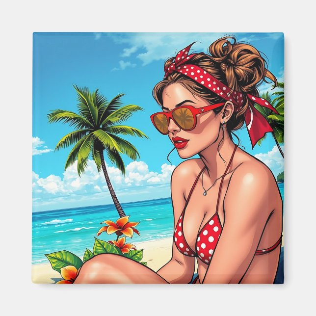 Red Bikini, Sunglasses and Bandana Woman   Magnet (Front)