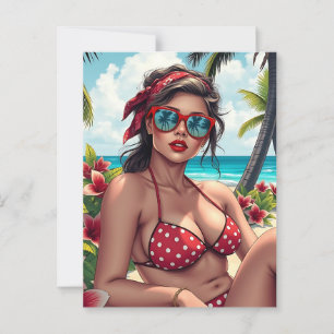 Red Bikini, Sunglasses and Bandana Woman   Postcard