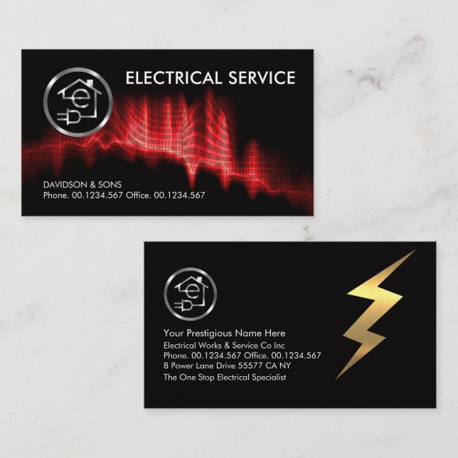Red Binary Code Electrical Lightning Business Card (Front/Back)