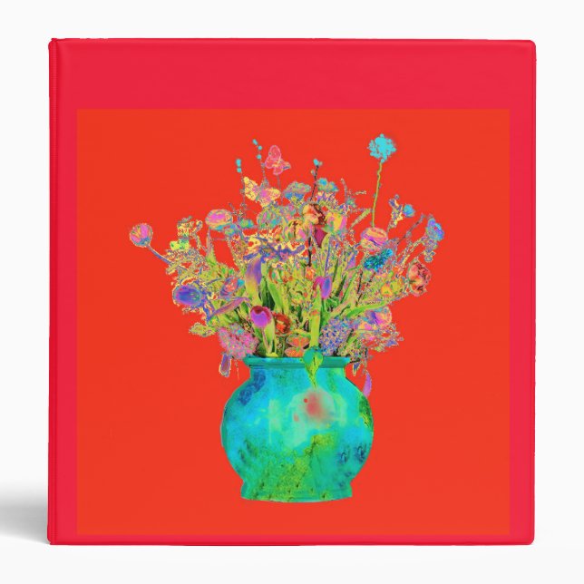 Red Binder with Wildflowers in Aqua Vase (Front)