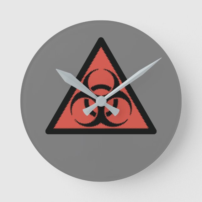 Red biohazard sign round clock (Front)