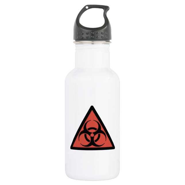 Red biohazard sign stainless steel water bottle (Front)
