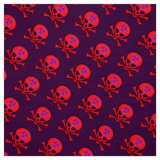 Red Biohazard Skull and Crossbones Fabric