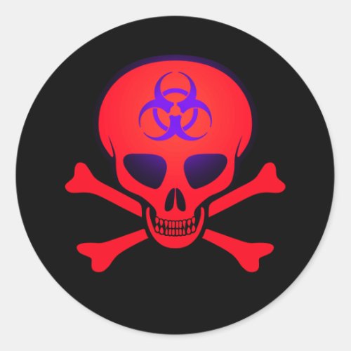 Red Biohazard Skull and Crossbones Sticker