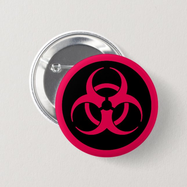 Red Biohazard Symbol Button Pin (Front & Back)