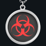 Red Biohazard Symbol Necklace<br><div class="desc">Sterling silver charm necklace featuring a red biohazard symbol on a black background.</div>