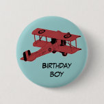 red biplane birthday boy pin button
