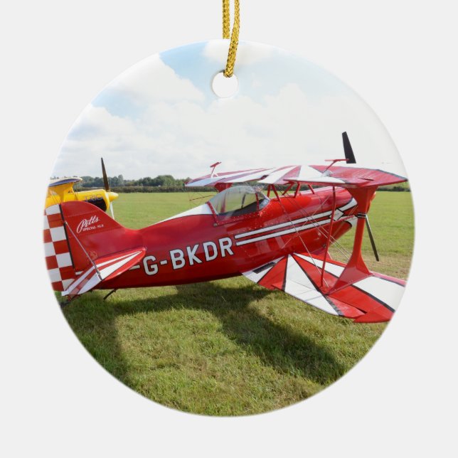 Red Biplane Ceramic Ornament (Front)