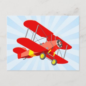 Red Biplane Graphic With Blue Star Burst Postcard by JeffBartels at Zazzle