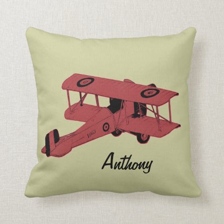 Red Biplane Kids Room Toss Pillow