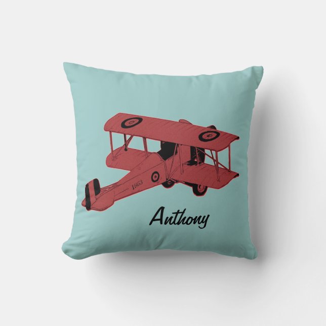 red biplane kids room toss pillow (Front)