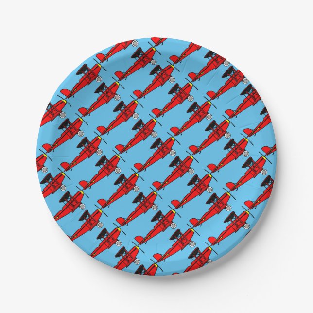 Red Biplane Paper Plates (Front)