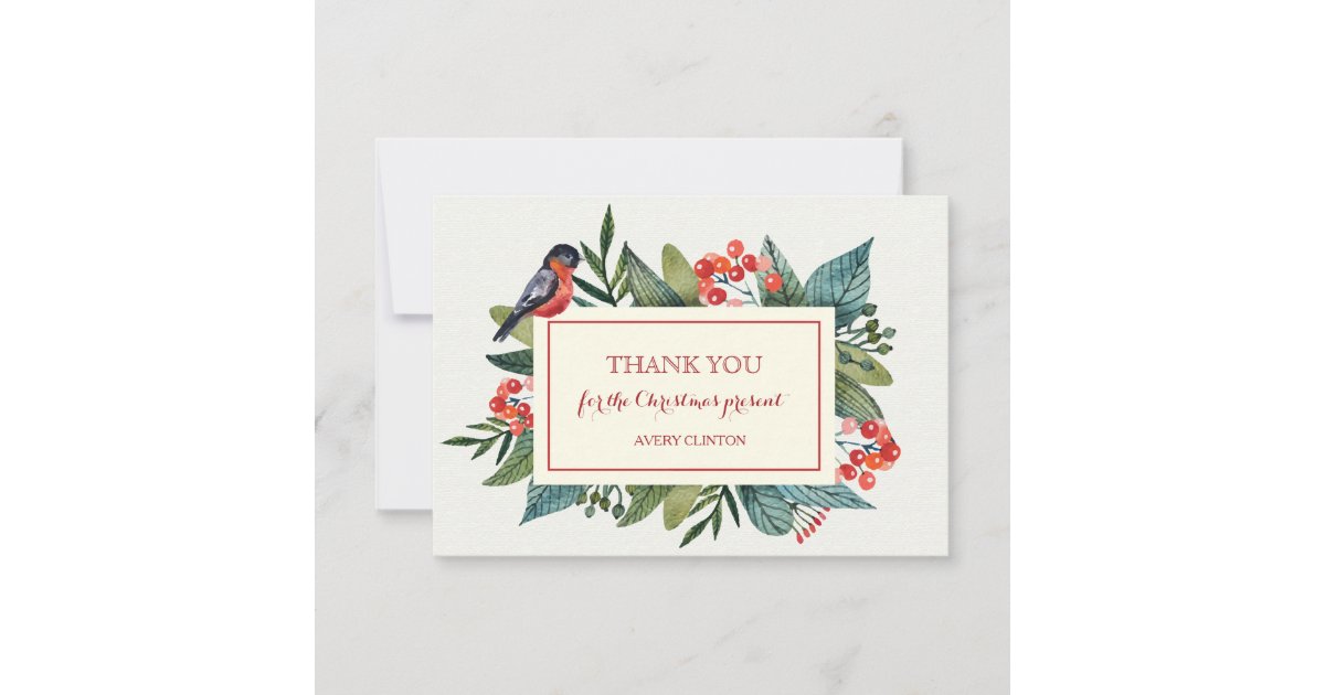 Red Bird and Berries Thank You Card | Zazzle