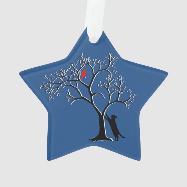 Red bird and black cat star ornament (Back)