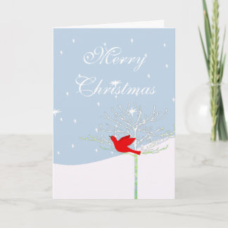 Red Bird and Blue Sky Christmas Holiday Card