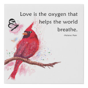 Red Bird and Butterfly Inspirational Faux Canvas Print