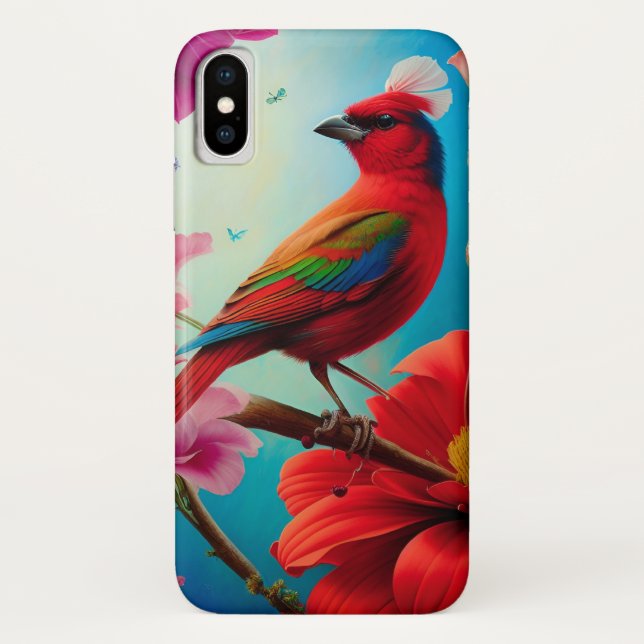 Red bird and flowers Case-Mate iPhone case (Back)