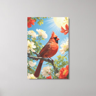 Red bird and sunshine canvas print