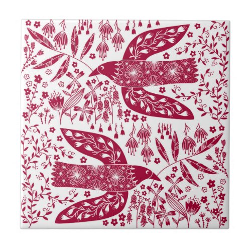 Red Bird Art Ceramic Tile