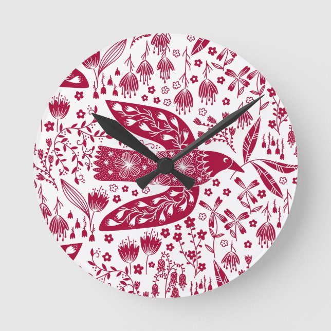 Red Bird Art Round Clock (Front)