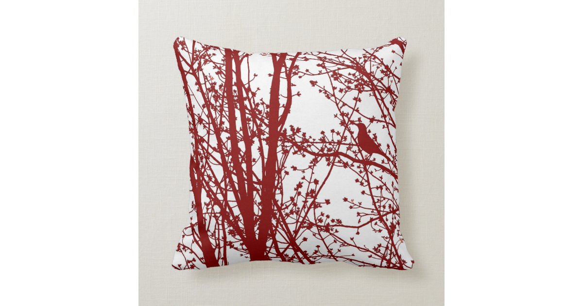 Red Bird & Branches Patterned Throw Pillow Zazzle.com