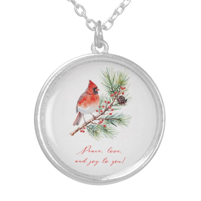 Red Bird Cardinal Christmas Necklace (Front)