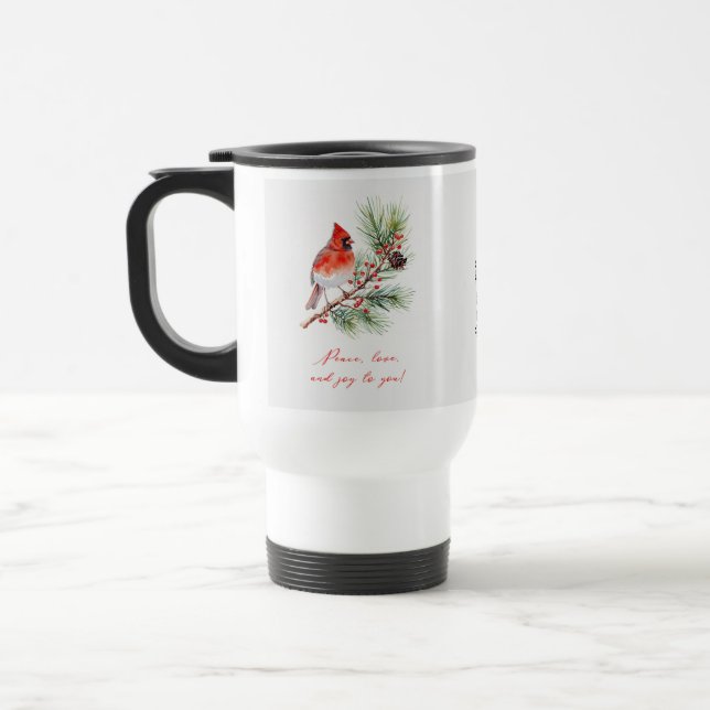 Red Bird Cardinal Christmas Travel Mug (Left)