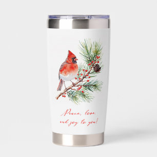 Red Bird Cardinal Christmas Travel Mug Insulated Tumbler