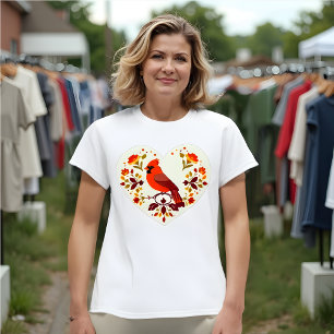 Red Bird (Cardinal) Lover - Boho Folk Art T-Shirt