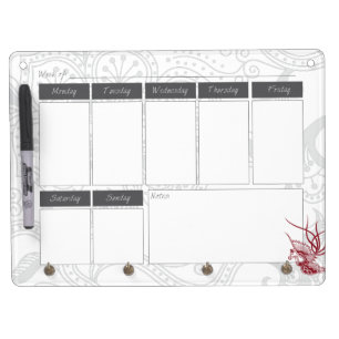 Red Bird & Floral Pattern Calendar Dry Erase Board
