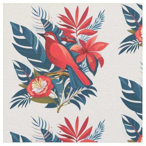 Red bird & flowers pattern Winter Holiday Artistic Fabric