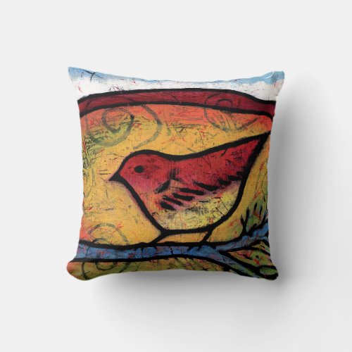Red Bird Heard the Desert Calling Throw Pillow