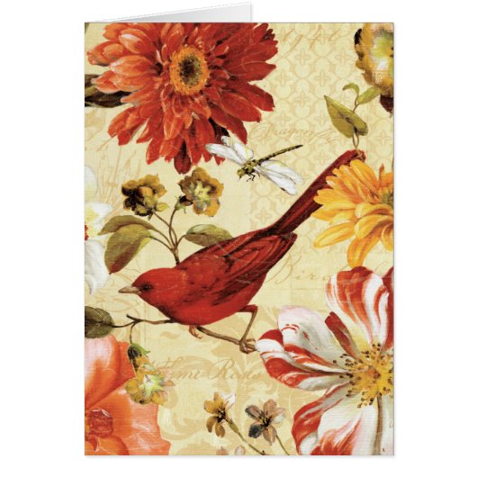 Red Bird in a Flower Garden Cards (Front)