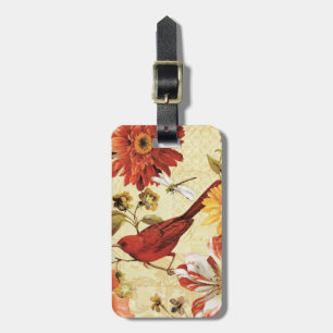 Red Bird in a Flower Garden Luggage Tag