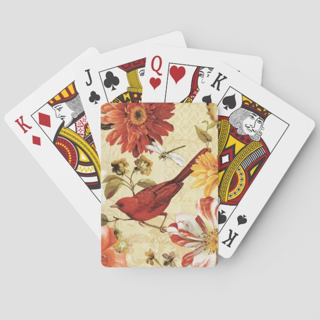 Red Bird in a Flower Garden Poker Cards (Back)