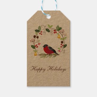 Red Bird in Holiday Wreath Holiday Gift Tags