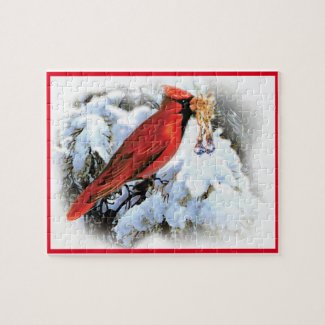 red bird in snow