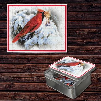 red bird in snow