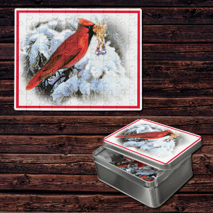 red bird in snow jigsaw puzzle