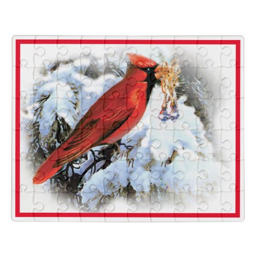 red bird in snow jigsaw puzzle