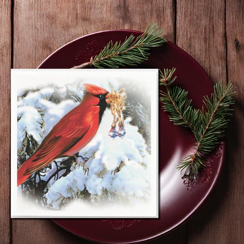 red bird in snow paper napkins