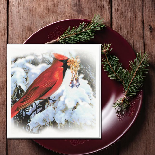 red bird in snow paper napkins (Creator Uploaded)