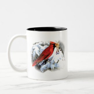 red bird in snow