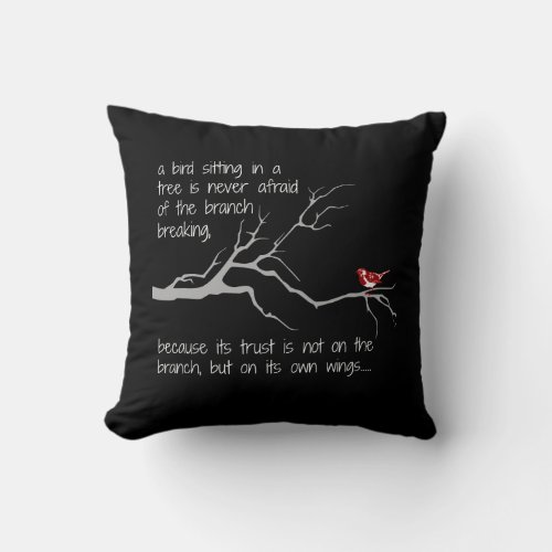 Red Bird in Tree Have faith in yourself BW Throw Pillow