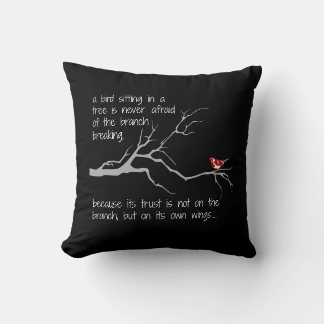 Red Bird in Tree, Have faith in yourself (B&W) Throw Pillow (Front)