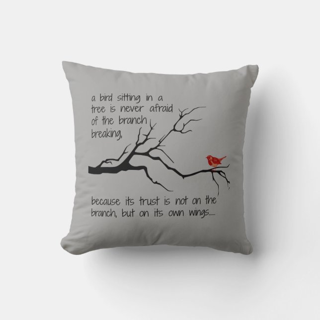 Red Bird in Tree, Have faith in yourself Throw Pillow (Front)