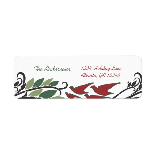 Red Bird Leaf Swirl Art Nouveau Return Address Label