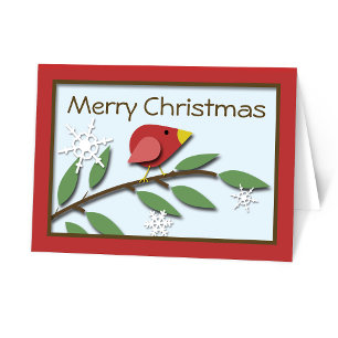 Red Bird on a Branch Merry Christmas Card